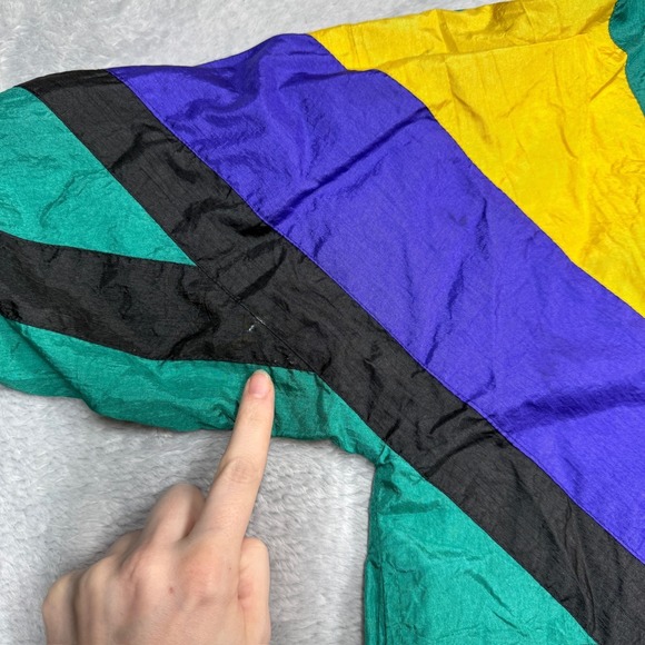 Vintage Windbreaker Jacket Women Medium Green Purple Yellow Cougar Sport 90s - Picture 4 of 12